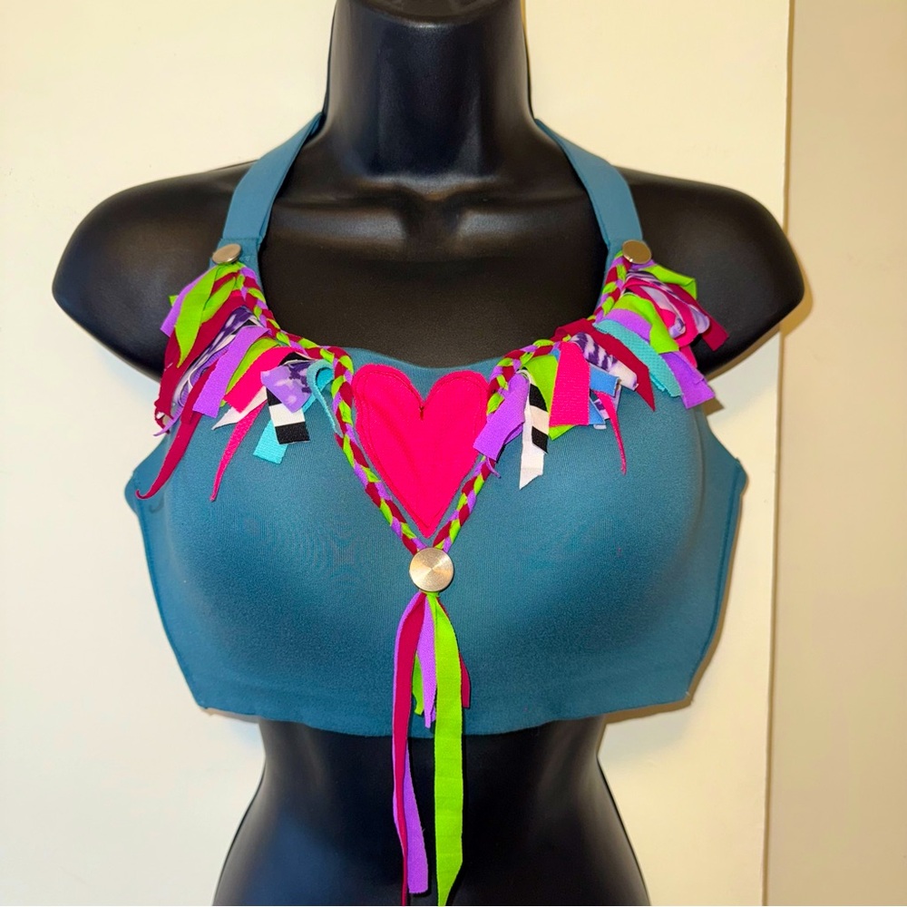 Upcycled Victoria's Secret On Point Incredible Sports Bra Fringe OOAK Sz 36D